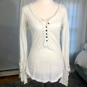 Free People | White Long Sleeve Fitted Top